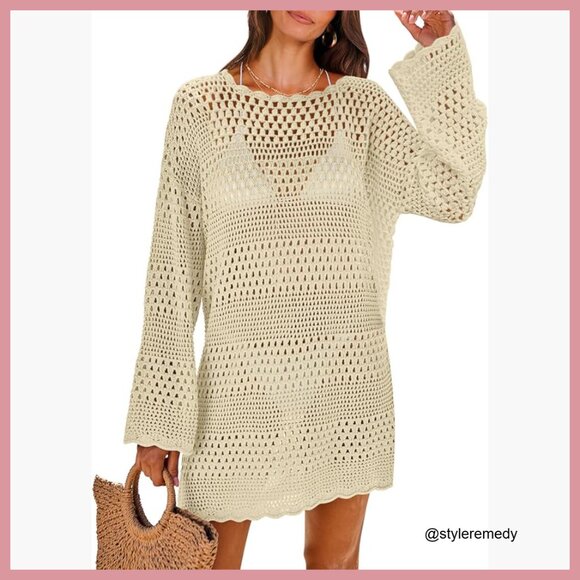 chinese dress ladies Long Sleeve Crochet Maxi Dress Available In Two Different Color Block Tones  Tan Natural Or Multi Colored Breezy Bohemian Beach Dress Long Gown